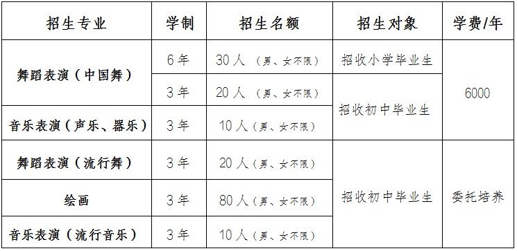 成都市文化艺术学校2026年招生计划表